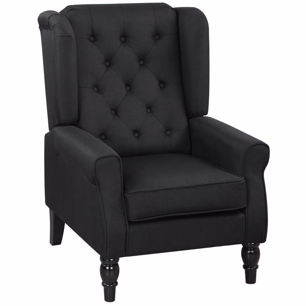 Wyld Haus Royo Black Linen Look Retro Wingback Armchair with Diamond Tufting, W/D/H: 86.0 x 102.0 x 47.0 cm – 2