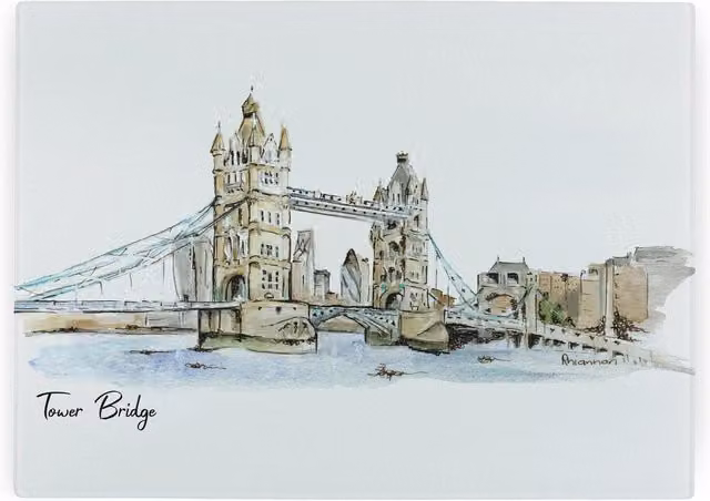 Purely Home Tower Bridge Rectangular Textured Glass Worktop Protector and Chopping Board in Multicolour