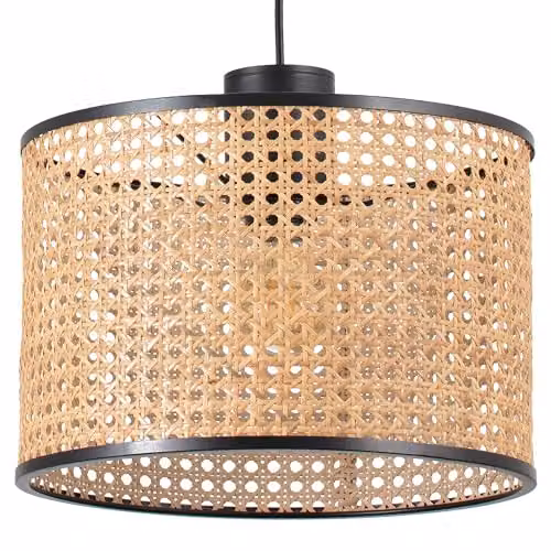 Netlighting Mambo Black Rattan Cylindrical Pendant Lamp, Diameter: 32 cm, Height: 52.6 cm, Dimmable, E27, IP20 – 2