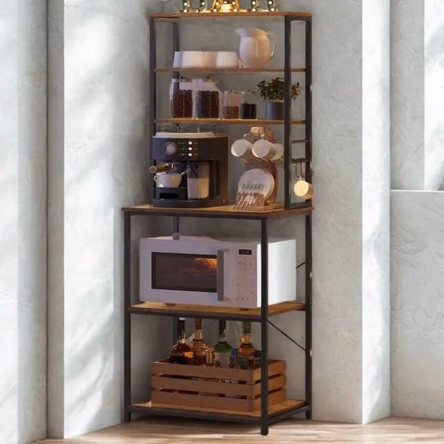 Pirlo Plush Industrial 6 Tier Wide Kitchen Storage Rack with Adjustable Shelves, Brown, W/D/H: 167 x 40 x 40 cm