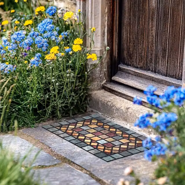 Nicoman Eco-Friendly Elegant Tile Mat Barrier Doormat, Blue Border, Multicolour, W: 44 cm, L: 75 cm