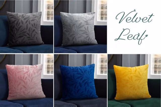 Velosso Soft Touch Velvet Flock Leaf Cushion in Pink