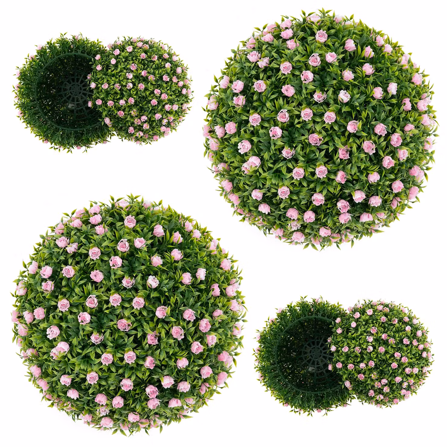 Costway 2 Pack Artificial Pink Flower Topiary Balls in Green, 37 cm Diameter – 2