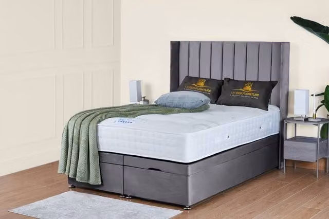 UK Bed Furniture Victoria End Lift Divan Ottoman Bed with 54 Inch Headboard in Grey, W/D: 90 x 190 cm