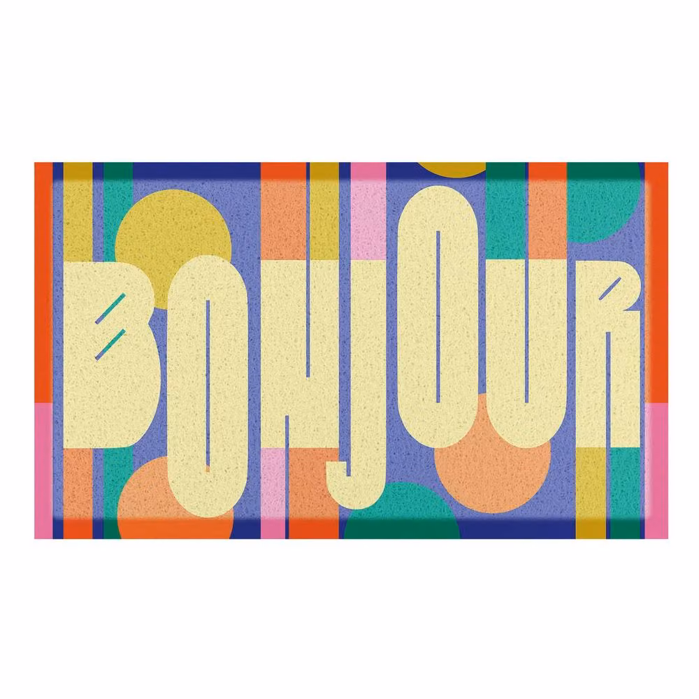 Artsy Mats Elizabeth Olwen Bonjour Indoor/Outdoor Doormat, Yellow and Multicolour, W: 90 cm, D: 60 cm – 2