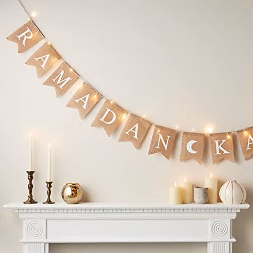 Lights4fun Eid Mubarak Ramadan Battery Operated Bunting Banner with 25 Warm White LED Fairy String Lights, 2.5m