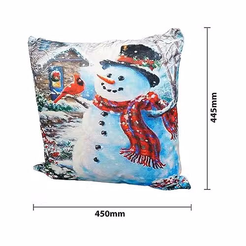 Netagon Snowman and Robin Christmas Themed Square Cushion in White, W/D/H: 45 x 45 x 45 cm – 2