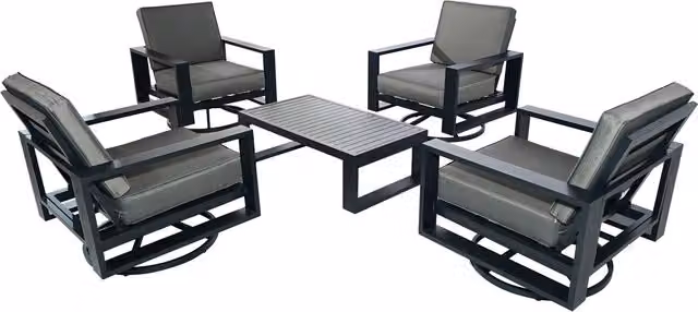 Furniture One 4 Seater Grey Aluminium Garden Furniture Set with Coffee Table and Upholstered Swivel Chairs