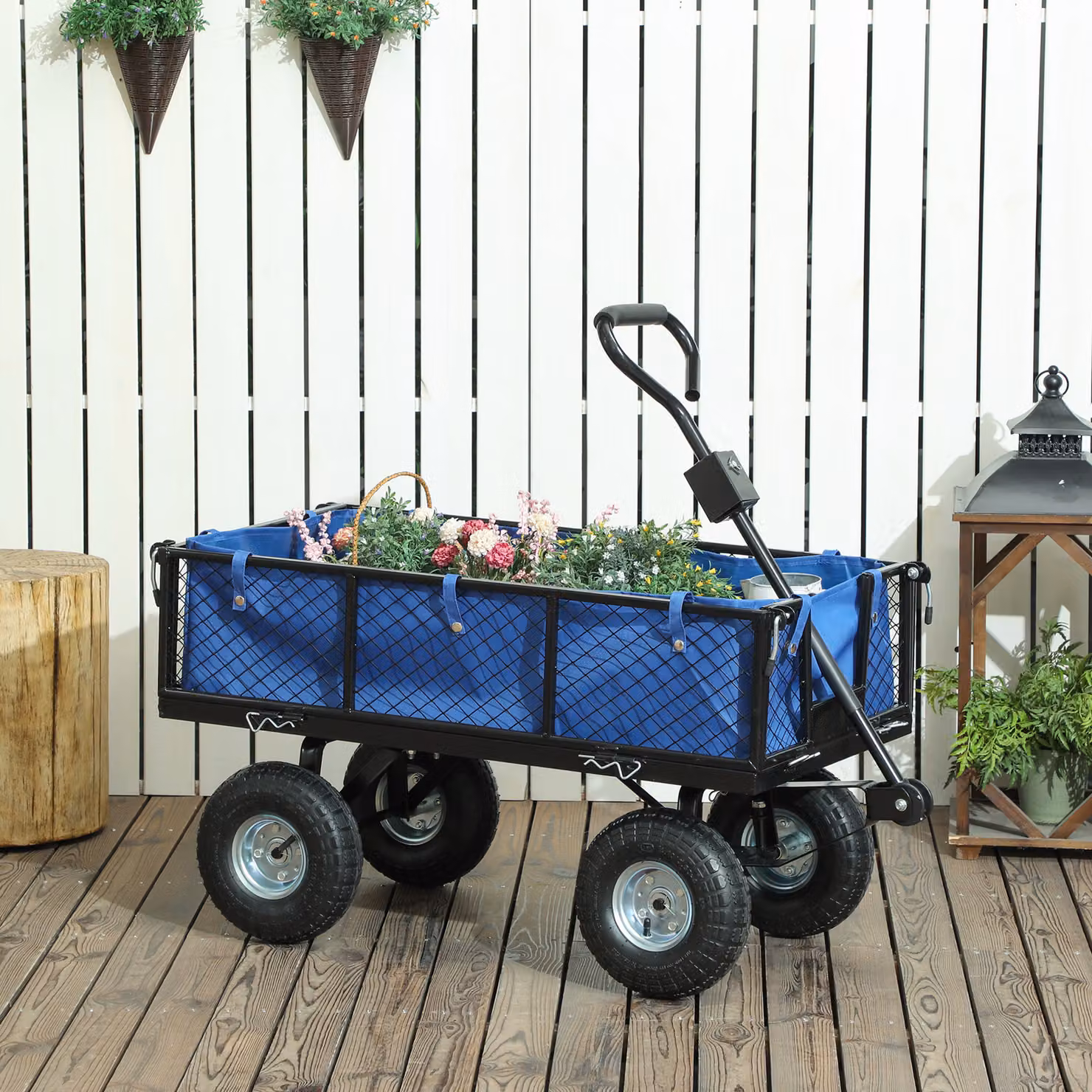 Outsunny 114L Steel Frame Garden Cart Trolley in Blue – 2