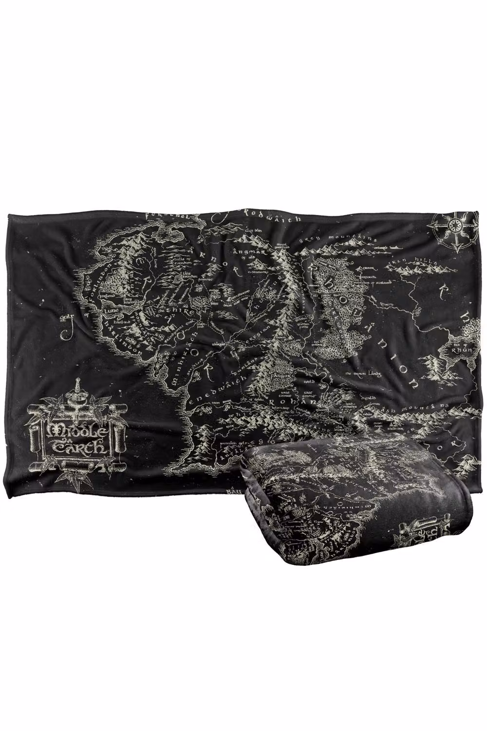 Warner Bros. The Lord of the Rings Black Map of Middle-earth Super Soft Polyester Blanket, Large – 2