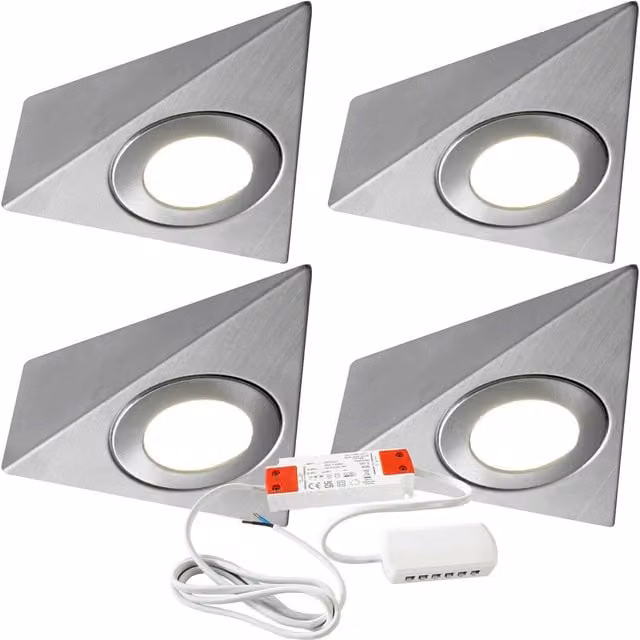 Loops 4x Pyramid Surface Under Cabinet Kitchen LED Light and Driver Kit in Brushed Nickel with Natural White Light