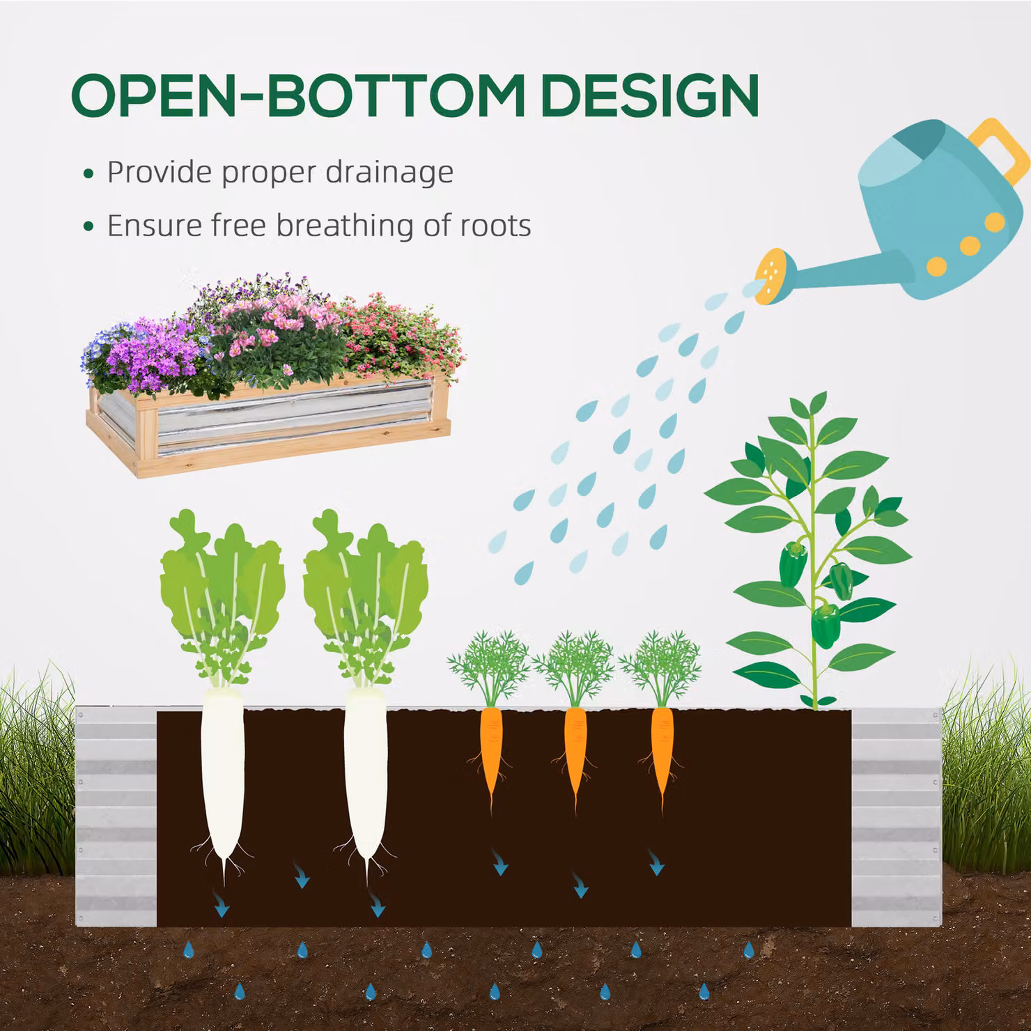 Outsunny Raised Garden Bed with Greenhouse Top, Natural Wooden Cold Frame Flower Planter with Polycarbonate Cover, W/D/H: 122 x 61 x 81.7 cm – 3