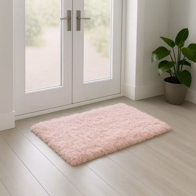 Velosso Supersoft Shaggy High Pile Rectangular Mat, Pink, W: 60 cm, D: 40 cm