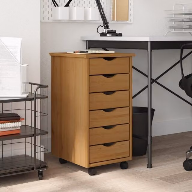 Berkfield Home MOSS Rolling Cabinet with Drawers in Honey Brown Solid Pine Wood – 1
