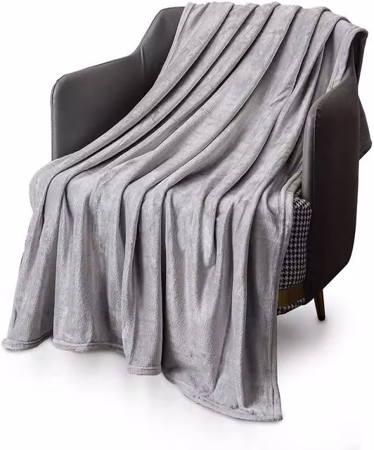 Keplin Silver Grey Flannel Fleece Microfibre Throw Blanket, W: 150 cm, L: 200 cm