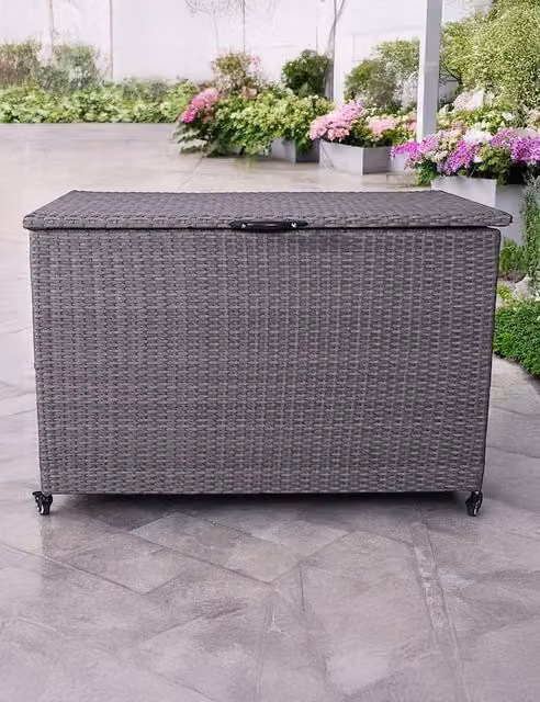 Royalcraft Rattan Cushion Storage Box in Grey with Galvanised Steel and Metal Frame