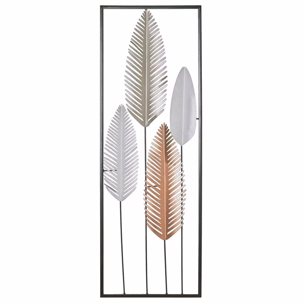 Wyld and Coco Modern Rectangular Metal Feather Wall Art in Silver and Gold – 2