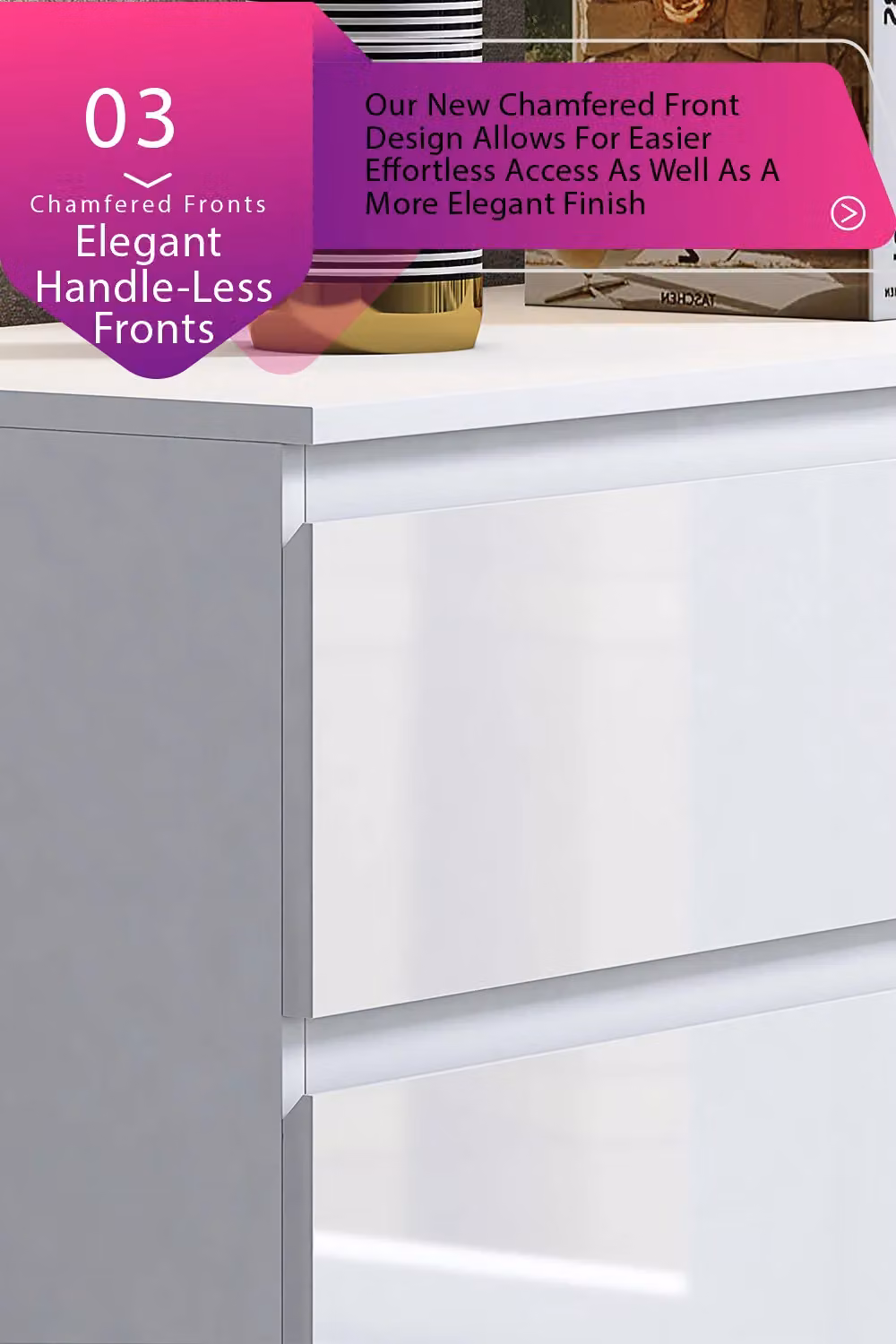 FWStyle Stora White Gloss 6 Drawer Chest H 77 x W 110 x D 40 cm – 3