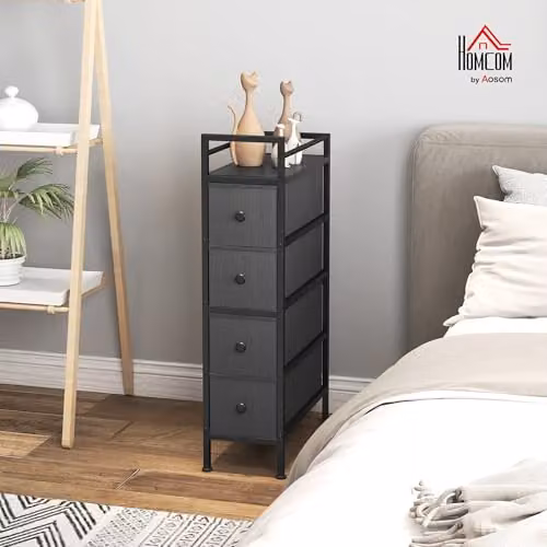 HOMCOM Slim Fabric Chest of Drawers with 4 Drawers, Black, H 81.5 x W 43.0 x D 20.0 cm – 2
