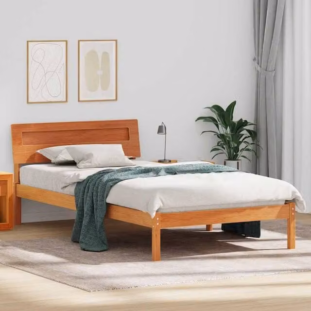Berkfield Home Modern Bed Frame with Headboard in Wax Brown Solid Pine Wood, W: 80 cm, L: 200 cm – 1