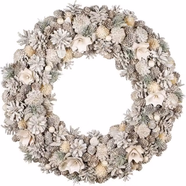 Dibor Giant Morning Frost Christmas Wreath in Red and White, Diameter: 50 cm
