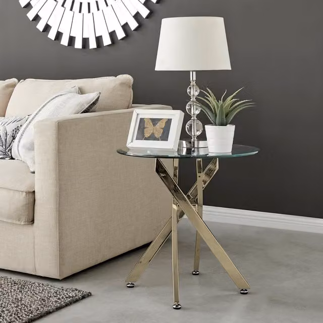 FurnitureboxUK Novara Round Tempered Glass Side Table with Gold Metal Legs