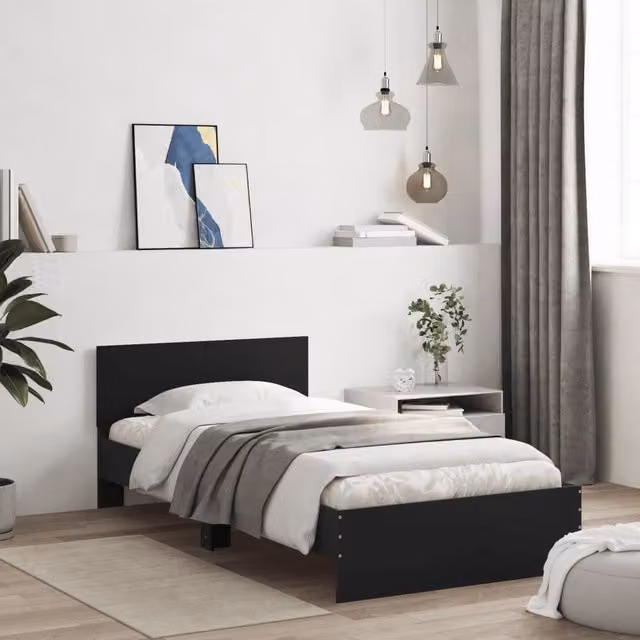 Berkfield Home Modern Bed Frame with Headboard in Black, W/D/H: 100 x 200 cm – 1