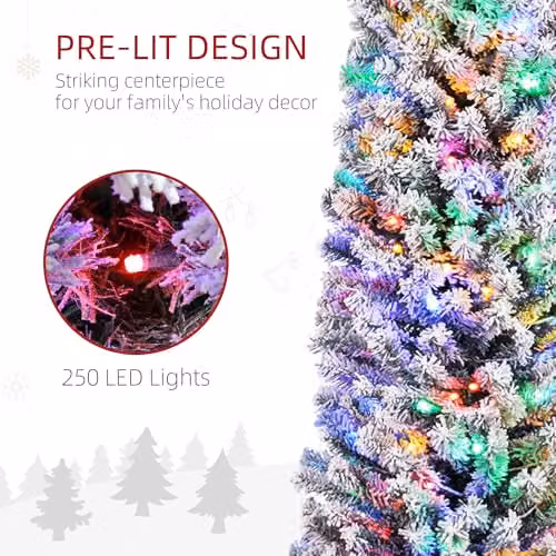 HOMCOM 7ft Pre-Lit Artificial Christmas Tree in Green with 250 Colourful LED Lights – 2