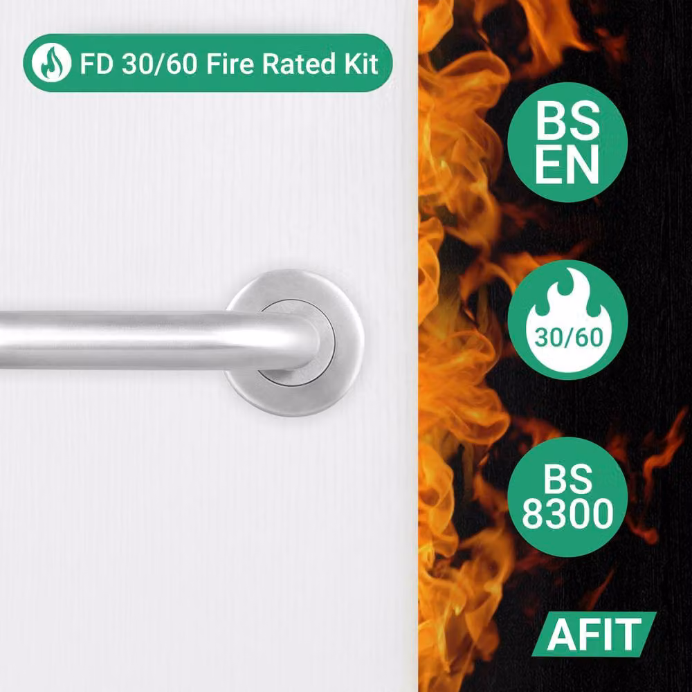 AFIT Silver Satin Stainless Steel Return to Door Fire Rated Lever on Rose, 1 Pair – 2