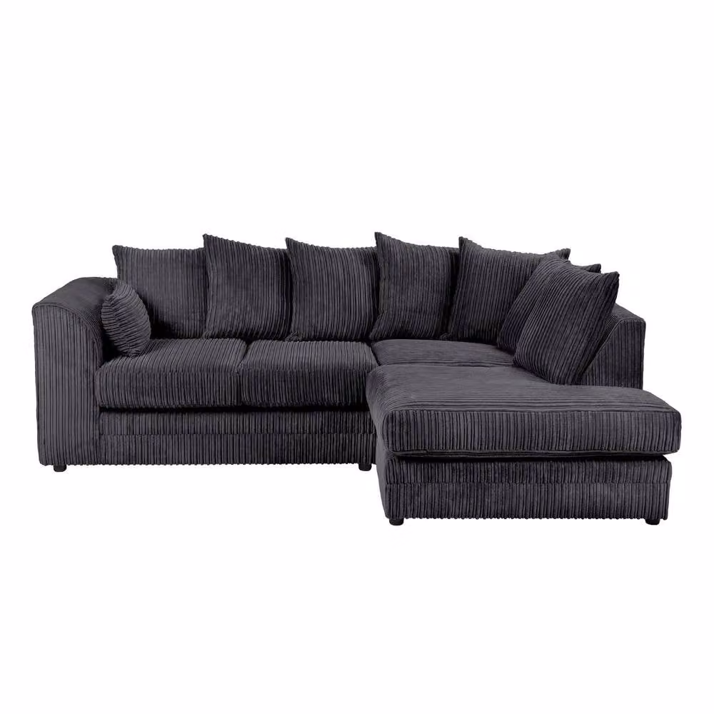 SquareBoxx Asher Jumbo Cord Corner Sofa with Right Hand Facing Chaise in Black – 2