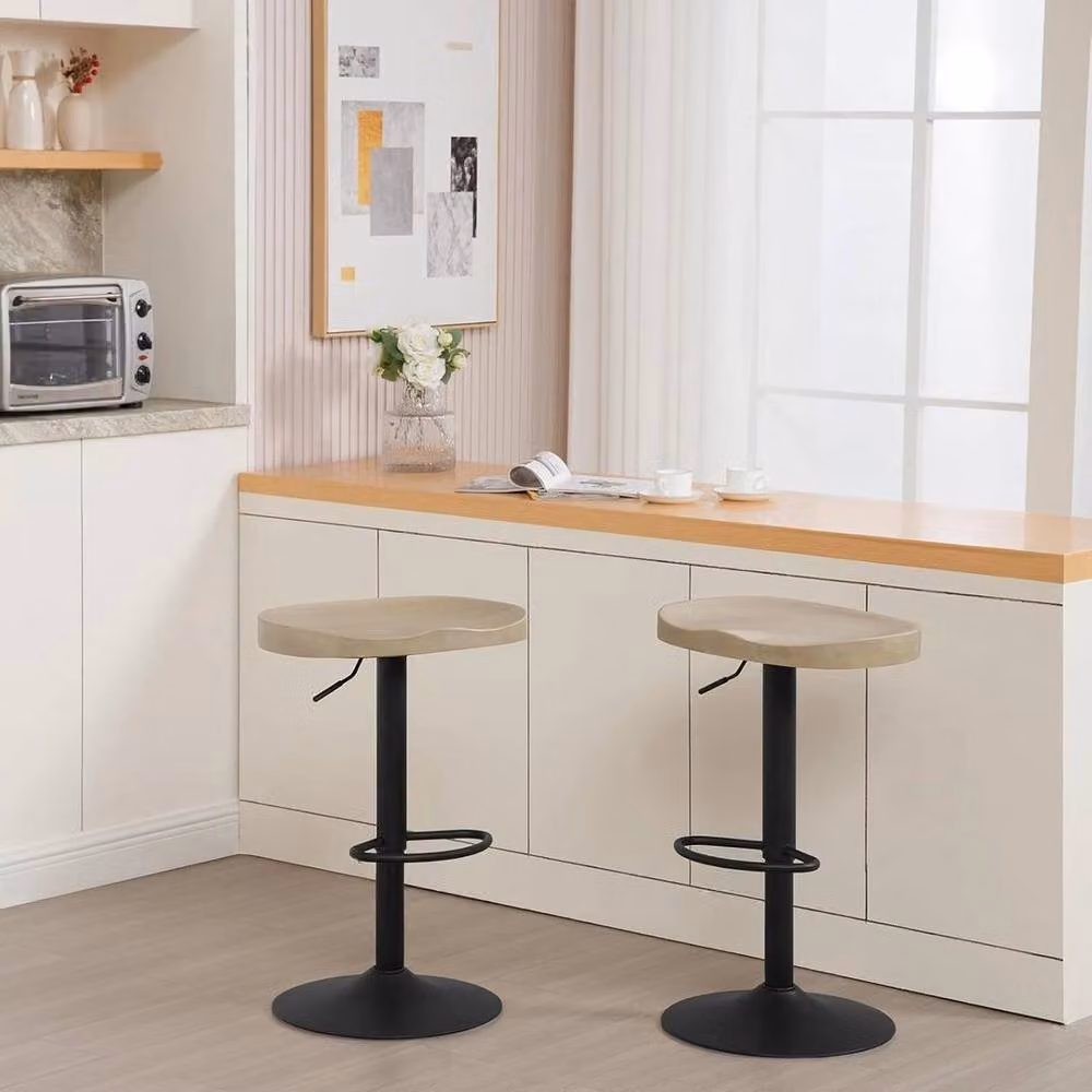 SPETLEK Swivel Bar Stool with Gas Lift in Light Natural Wood Colour and Beige – 2