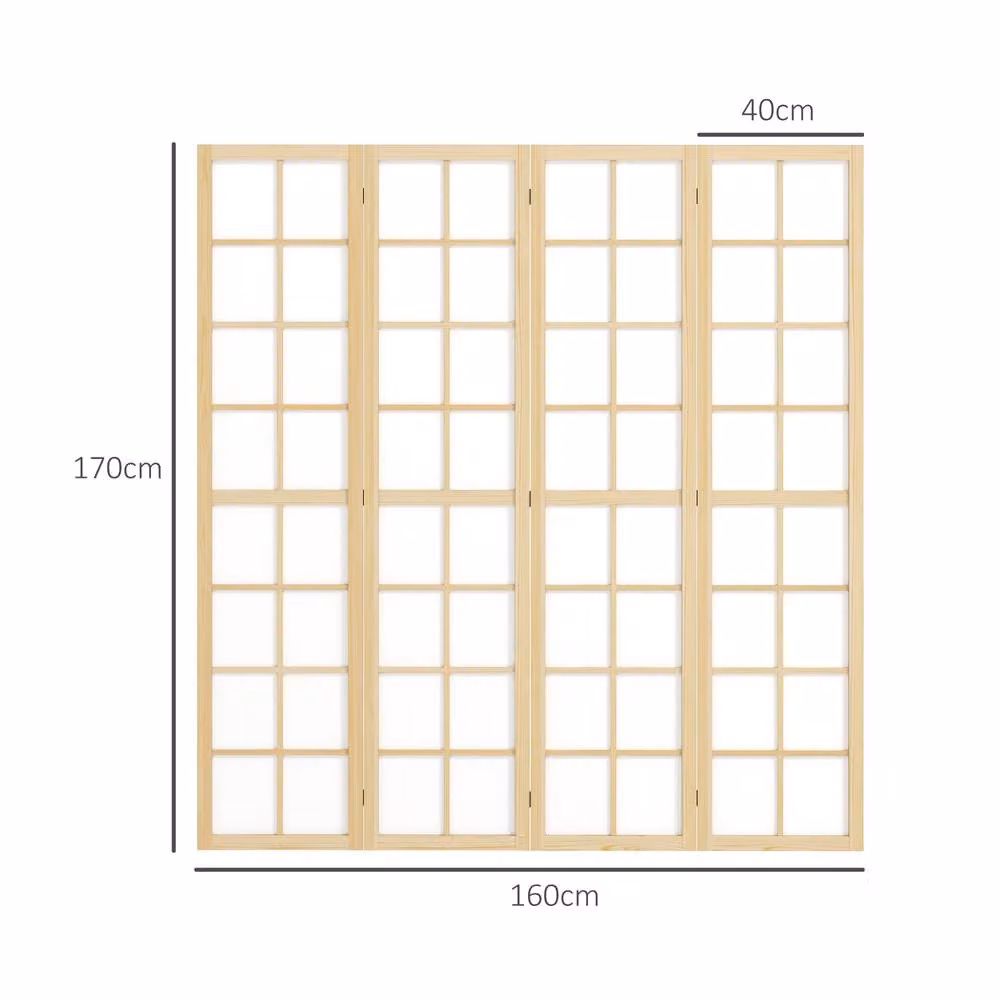 STILVORA 4 Panel Folding Privacy Screen Room Divider in Natural Pine Wood and Beige – 2