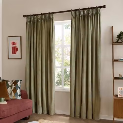 Furn Ultimate Velvet Blackout Pencil Pleat Curtain Pair in Green, W: 168 cm, H: 137 cm – 1