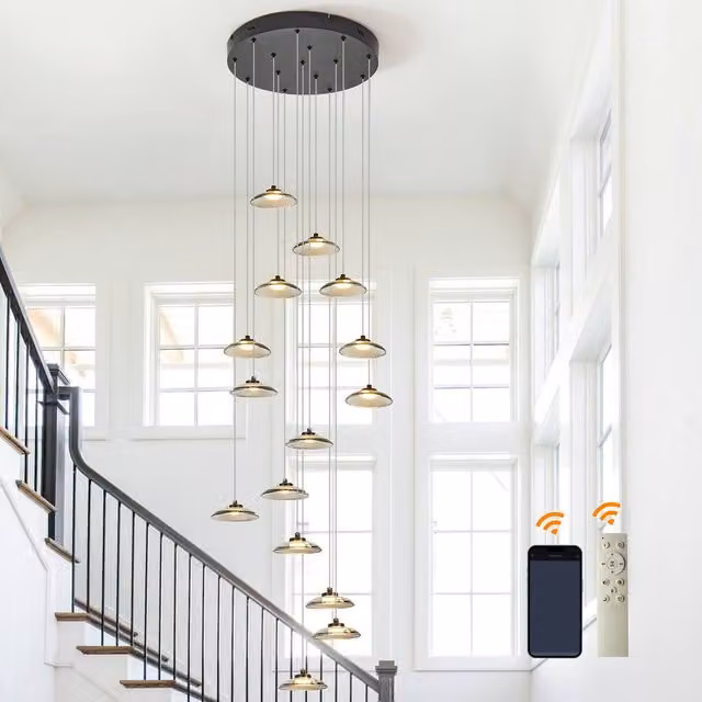 Garwarm 15 Light LED Dimmable Pendant Chandelier in Grey with Remote Control and Height Adjustment – 1
