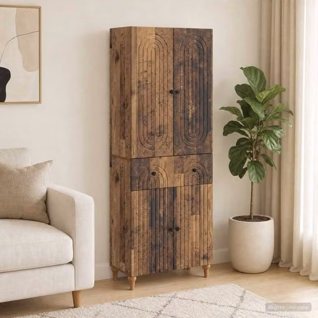Berkfield Home 2-Piece Brown Engineered Wood Cabinet Set with Internal Shelves and Drawers, W/D/H: 66 x 34.5 x 90 cm