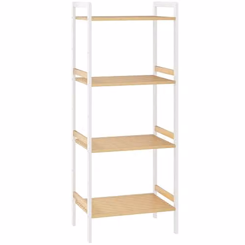 HOMCOM 4-Tier Bamboo Bathroom Storage Shelf with Adjustable Shelves, Natural and White, W/D/H: 43.5 x 31.5 x 111.0 cm – 1