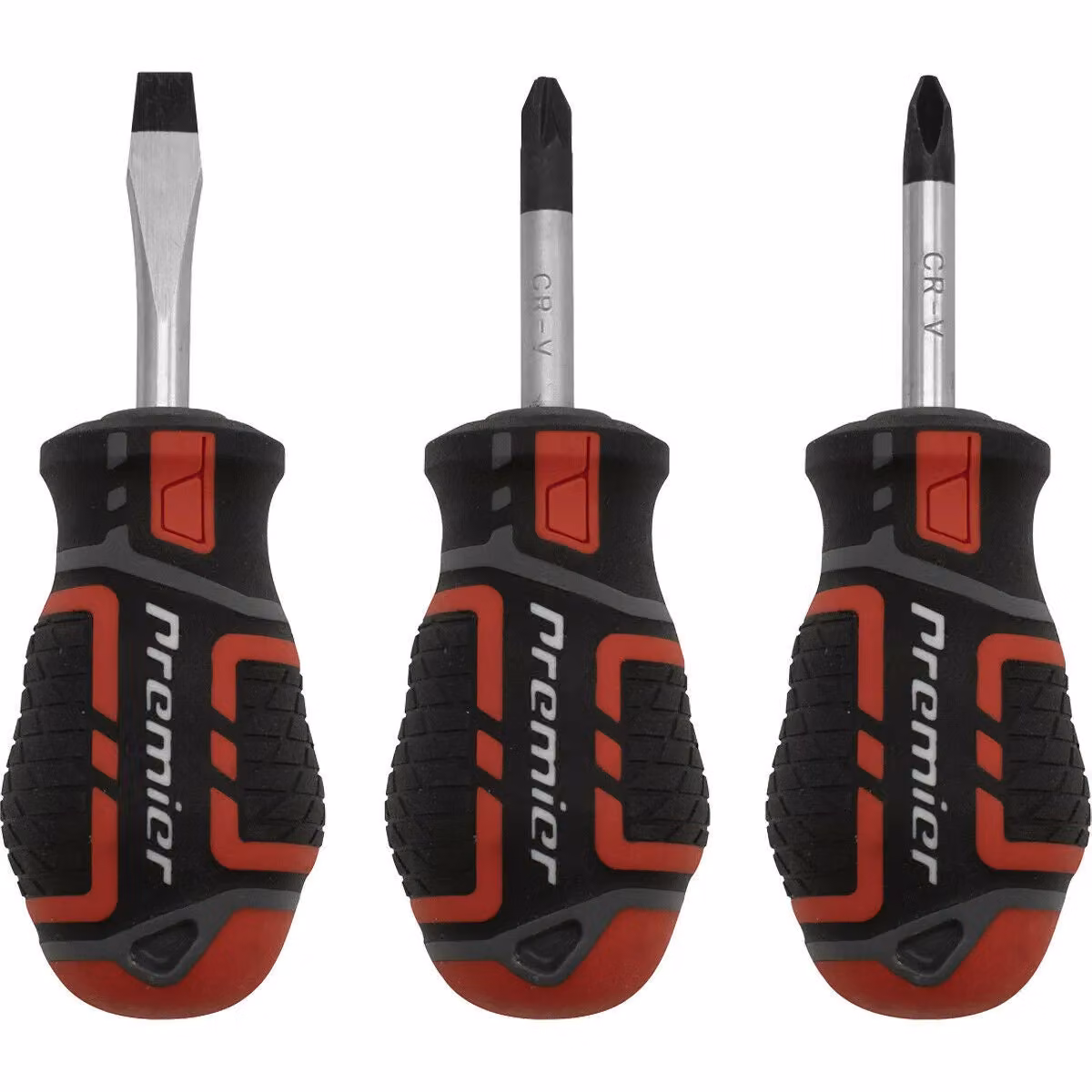Loops 3 Pack Premium Stubby Screwdriver Set with Slotted, Phillips and POZI Bits in Multicolour and Black, 38mm Mini – 3