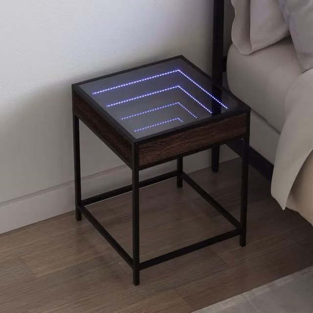 Berkfield Home Infinity LED Bedside Table in Brown Oak, W/D/H: 40 x 40 x 51 cm