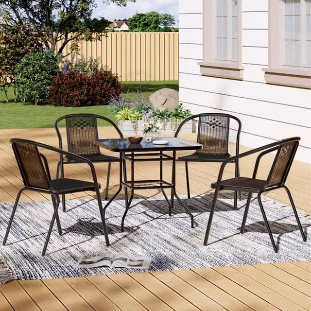 Livingandhome Modern 4 Seater Bistro Set with Square Glossy Black Glass Table