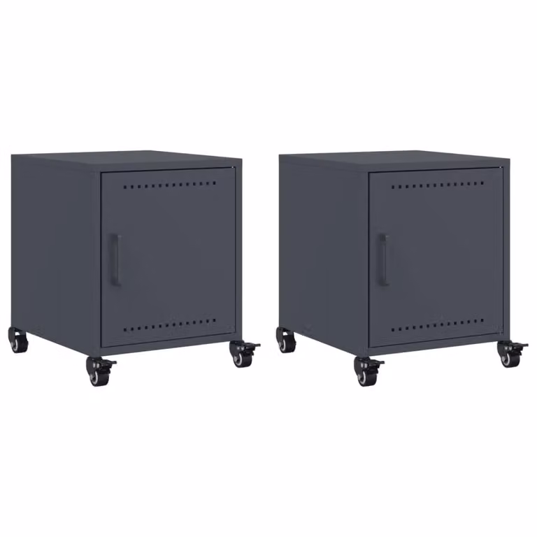 Berkfield Home Set of 2 Anthracite and Black Metal Bedside Cabinets, W/D/H: 36 x 39 x 43.5 cm