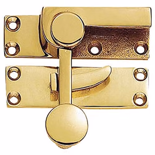 Loops Quadrant Arm Sash Window Fastener in Polished Brass, W: 70 mm, D: 20 mm, Projection: 27 mm – 1