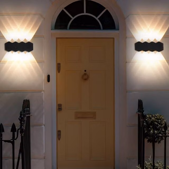 Wyld and Coco Set of 2 Black Aluminium Hexagonal Outdoor Wall Lights – 1
