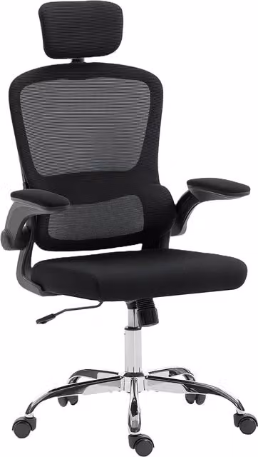 HOMCOM Black Fabric Mesh Back Task Chair with Headrest and Armrests