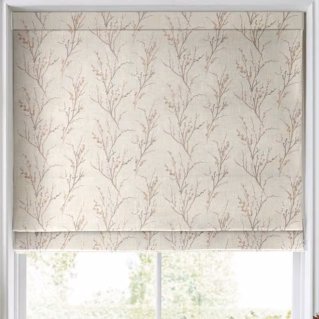 Laura Ashley Pussy Willow Embroidered Blackout Roman Blind in Blush Pink and Beige