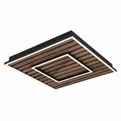 Globo Lighting Netlighting Woody LED Ceiling Light, Black and Wood Look, W/D/H: 45 x 45 x 6 cm, 36 W, 3000 K Warm White, Modern Square Design