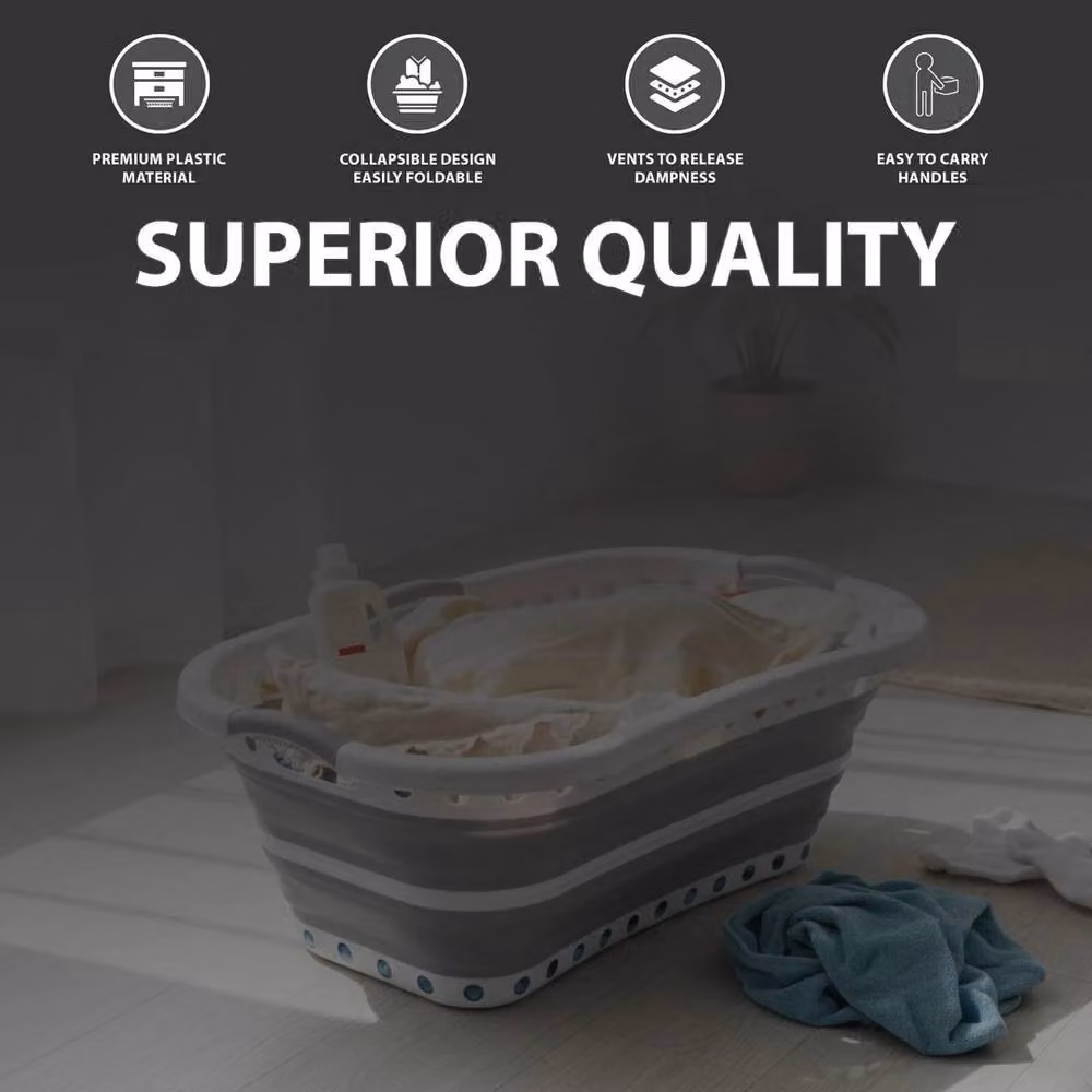 EONLION Collapsible Laundry Basket, 37L Capacity, Grey – 3
