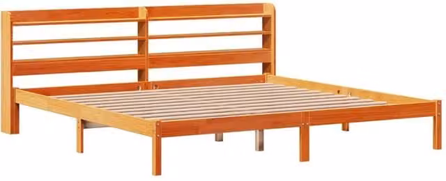 Berkfield Home Beautiful Solid Wood Bed Frame with Headboard and Side Compartments in Wax Brown, W/D/H: 200 x 82 x 210 cm