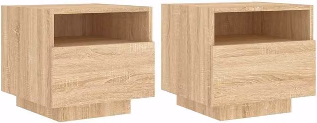 Berkfield Home Set of 2 Bedside Cabinets with Integrated LED Lights in Sonoma Oak and Light Tan, W/D/H: 40 x 39 x 37 cm – 1