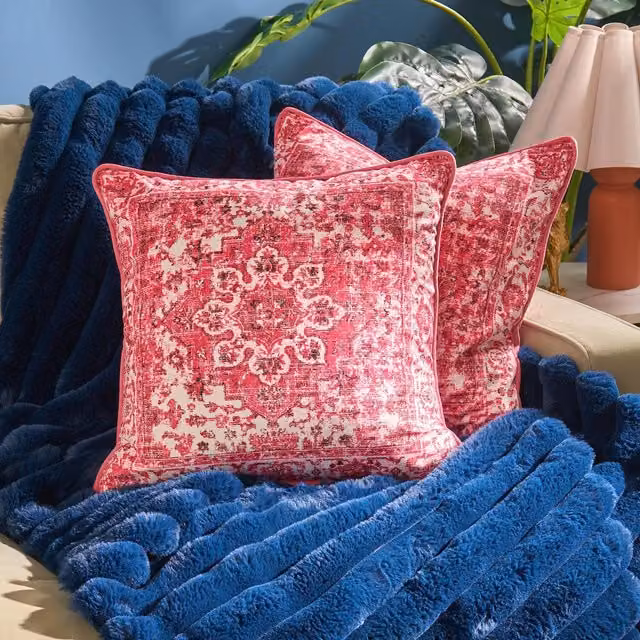 OHS Vintage Floral Printed Square Cushion Covers in Hot Pink