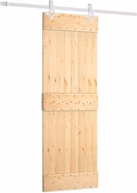 Berkfield Home Modern Sliding Door with Hardware Set in Brown Solid Wood, W: 70 cm, H: 210 cm